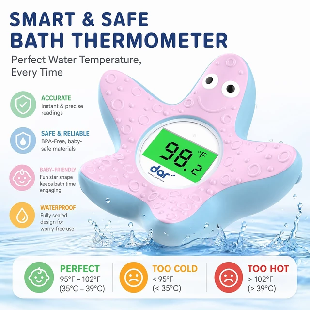 Alt view image 2 of 7 - Baby Bath Thermometer for Tub,Floating Digital Water Temperature Thermometer with Instant Accurate Reading,3-Color Safety Light,Auto On/Off for Newborn,Infant & ToddlerStarfish