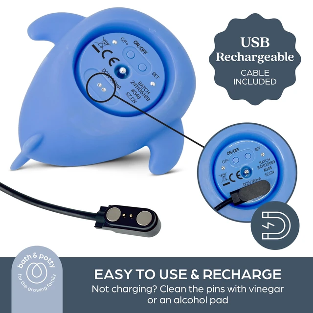 Alt view image 5 of 7 - Whale Shark USB Rechargeable Baby Bath Thermometer - Instant Read, Digital Room and Baby Bathtub Water Fun Floating Toy - Newborn Must-Have
