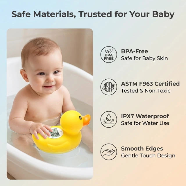 Alt view image 6 of 7 - Baby Bath Thermometer, Accurate Floating Duck Water Thermometer | Good/Cool/Hot Display, LED & Sound Alarm, Adjustable High-Temp Alert, ±1°F Accuracy, BPA-Free IPX7 Duck for Newborn Baths