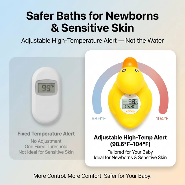 Alt view image 4 of 7 - Baby Bath Thermometer, Accurate Floating Duck Water Thermometer | Good/Cool/Hot Display, LED & Sound Alarm, Adjustable High-Temp Alert, ±1°F Accuracy, BPA-Free IPX7 Duck for Newborn Baths
