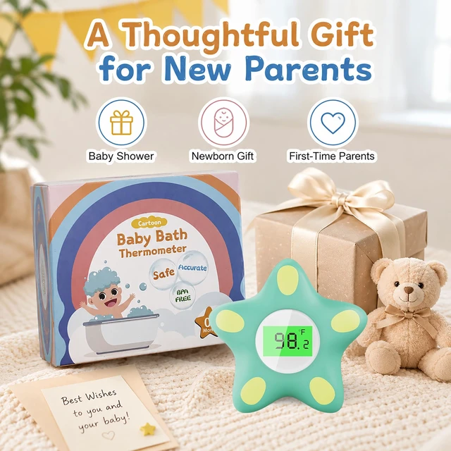 Alt view image 7 of 7 - Baby Bath Thermometer for Infant & Toddler, Floating Digital Water Thermometer with 3Color LED Backlight, Baby Bath Toy, Hot & Cold Alert, BPAFree, Green Starfish