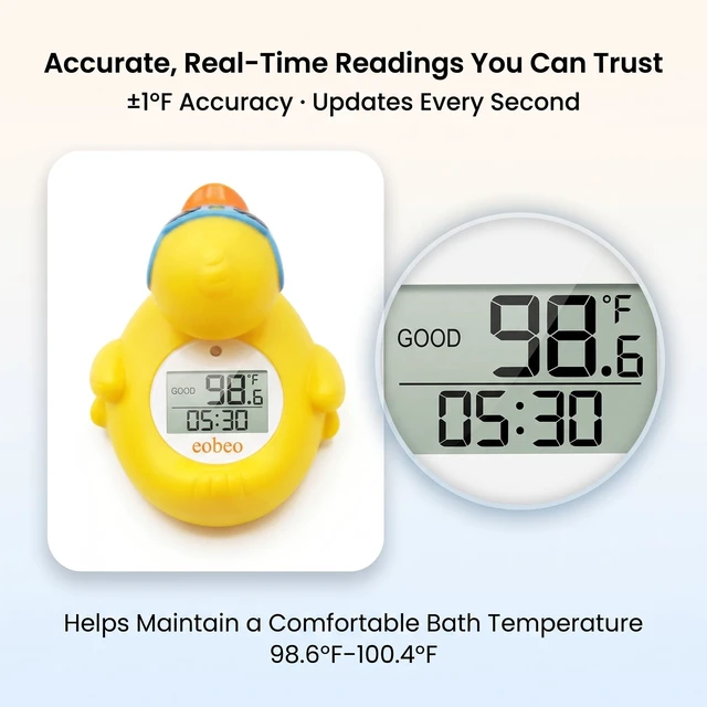 Alt view image 3 of 7 - Baby Bath Thermometer, Floating Duck Infant Water Thermometer | Good/Cool/Hot Display, LED & Sound Alarm, Adjustable High-Temp Alert, ±1°F Accuracy, BPA-Free IPX7 Duck for Newborn Baths