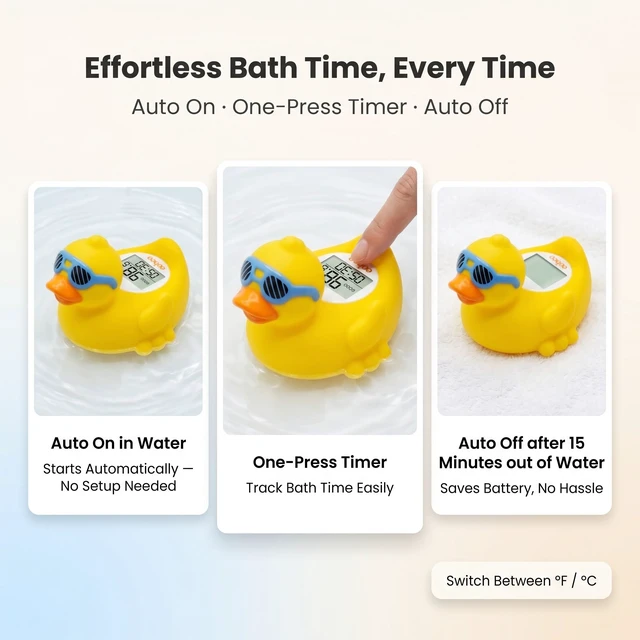 Alt view image 5 of 7 - Baby Bath Thermometer, Floating Duck Infant Water Thermometer | Good/Cool/Hot Display, LED & Sound Alarm, Adjustable High-Temp Alert, ±1°F Accuracy, BPA-Free IPX7 Duck for Newborn Baths