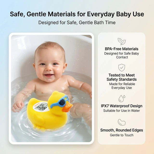 Alt view image 6 of 7 - Baby Bath Thermometer, Floating Duck Infant Water Thermometer | Good/Cool/Hot Display, LED & Sound Alarm, Adjustable High-Temp Alert, ±1°F Accuracy, BPA-Free IPX7 Duck for Newborn Baths