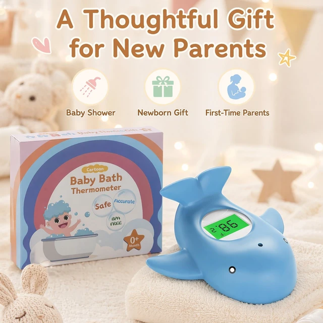 Alt view image 6 of 7 - Baby Bath Thermometer for Infant & Toddler, Floating Digital Water Thermometer with 3Color LED Backlight, Baby Bath Toy, Hot & Cold Alert, BPAFree,Light Blue Whale
