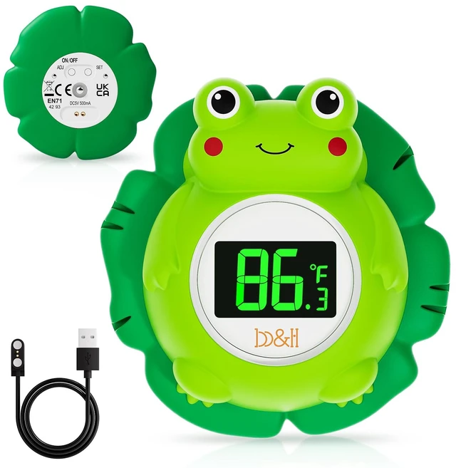 Main image of Rechargeable Baby Bath Thermometer, Frog Water Temperature Thermometer | Safety Toddler Bathtub Water Temperature, Room Temp, Hot Cold Color Alert, Accurately, Newborn Shower Essentials