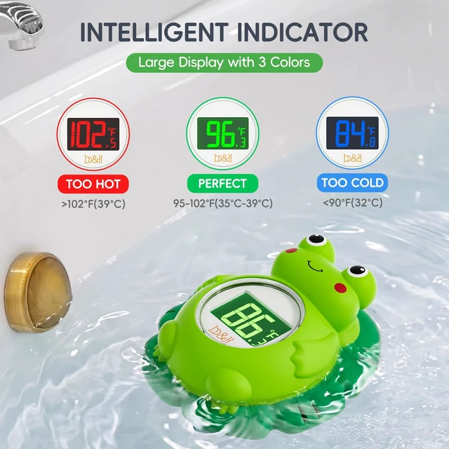 Alt view image 3 of 7 - Rechargeable Baby Bath Thermometer, Frog Water Temperature Thermometer | Safety Toddler Bathtub Water Temperature, Room Temp, Hot Cold Color Alert, Accurately, Newborn Shower Essentials