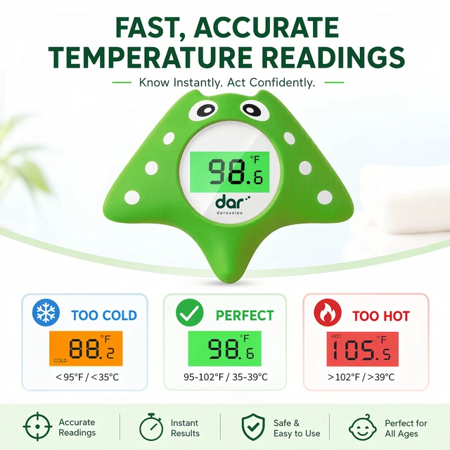 Alt view image 2 of 7 - Baby Bath Thermometer for Infant & Toddler, Floating Digital Water Thermometer with 3Color LED Backlight, Baby Bath Toy, Hot & Cold Alert, BPAFree,Ray Shape