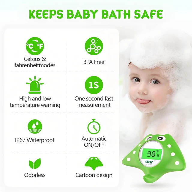 Alt view image 7 of 7 - Baby Bath Thermometer for Infant & Toddler, Floating Digital Water Thermometer with 3Color LED Backlight, Baby Bath Toy, Hot & Cold Alert, BPAFree,Ray Shape