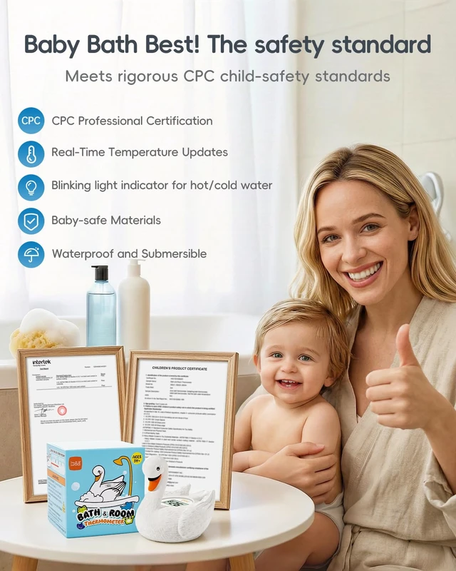 Alt view image 2 of 7 - Baby Bath Thermometer, Swan Digital Infant Bathtub Thermometer, White | Reliable Temperature Readings, Easy to Read Screen, Waterproof, Instant Digital Room Temperature, Safe Floats in Water Toy
