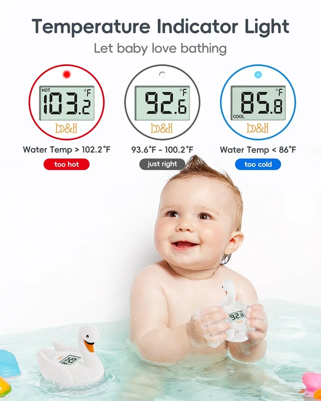 Alt view image 3 of 7 - Baby Bath Thermometer, Swan Digital Infant Bathtub Thermometer, White | Reliable Temperature Readings, Easy to Read Screen, Waterproof, Instant Digital Room Temperature, Safe Floats in Water Toy