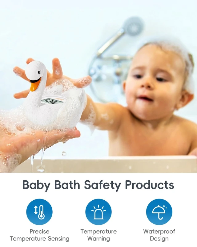 Alt view image 5 of 7 - Baby Bath Thermometer, Swan Digital Infant Bathtub Thermometer, White | Reliable Temperature Readings, Easy to Read Screen, Waterproof, Instant Digital Room Temperature, Safe Floats in Water Toy