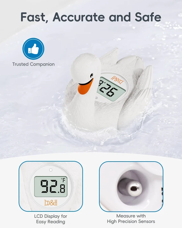 Alt view image 6 of 7 - Baby Bath Thermometer, Swan Digital Infant Bathtub Thermometer, White | Reliable Temperature Readings, Easy to Read Screen, Waterproof, Instant Digital Room Temperature, Safe Floats in Water Toy