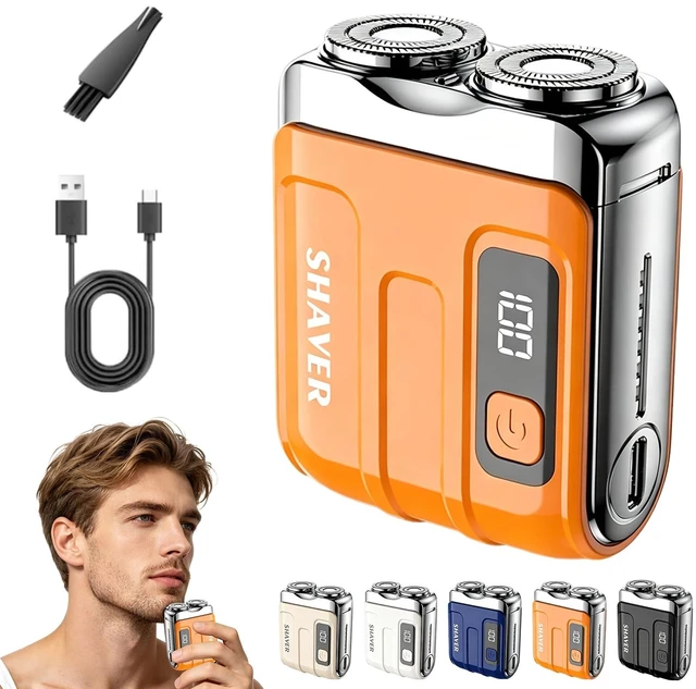 Main image of Portable Mini Electric Shaver for Men,Orange | Compact Dual Head Cordless Pocket Razor,PUSB Rechargeable Travel Shaver For Travel Office Business Trip & Daily Facial