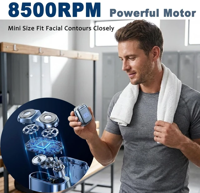 Alt view image 2 of 7 - Mini Electric Shaver for Men Cordless Wet Dry Beard Razor with LED Display | IPX7 Waterproof Rechargeable Close Travel Trimmer Magnetic Dual Head Pocket Size for Car Home Office On-the-go Fast Charge