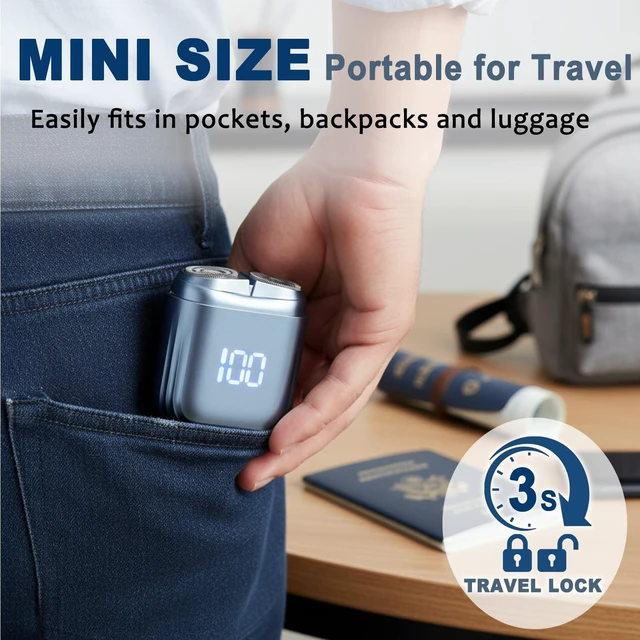 Alt view image 4 of 7 - Mini Electric Shaver for Men Cordless Wet Dry Beard Razor with LED Display | IPX7 Waterproof Rechargeable Close Travel Trimmer Magnetic Dual Head Pocket Size for Car Home Office On-the-go Fast Charge