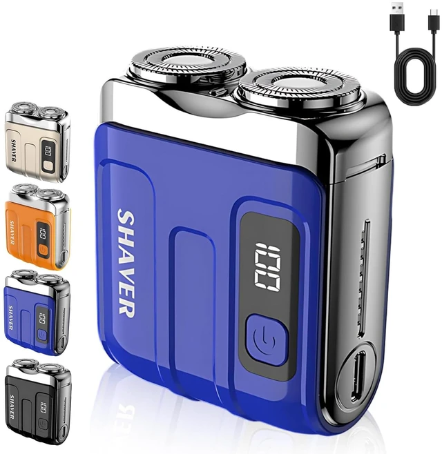 Main image of Mini Electric Shaver for Men, Portable Travel Double Ring Beard Razor | Pocket Portable Design, Fast Charging Travel Mini Electric Razor with LED Display, IPX7 Waterproof Dual Head Magnetic Cutter
