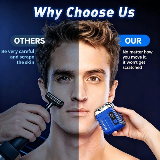 Alt view image 2 of 7 - Mini Electric Shaver for Men, Portable Travel Double Ring Beard Razor | Pocket Portable Design, Fast Charging Travel Mini Electric Razor with LED Display, IPX7 Waterproof Dual Head Magnetic Cutter