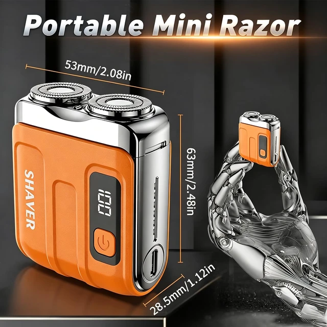 Alt view image 5 of 7 - Mini Electric Shaver for Men, Portable Travel Double Ring Beard Razor | Pocket Portable Design, Fast Charging Travel Mini Electric Razor with LED Display, IPX7 Waterproof Dual Head Magnetic Cutter