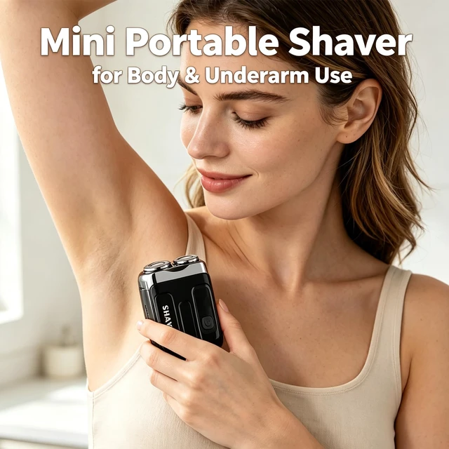 Alt view image 6 of 7 - Mini Electric Shaver for Men, Portable Travel Double Ring Beard Razor | Pocket Portable Design, Fast Charging Travel Mini Electric Razor with LED Display, IPX7 Waterproof Dual Head Magnetic Cutter