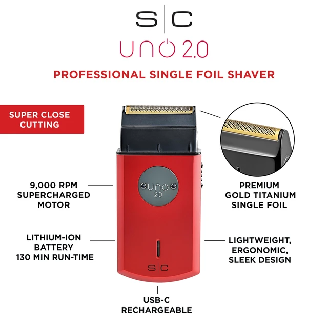 Alt view image 2 of 7 - Uno Cordless Single Foil Shaver, Mini Travel Size, Portable | Gold Titanium Premium Head, Turbocharged Motor, Echo Cutter, Forged Cutter