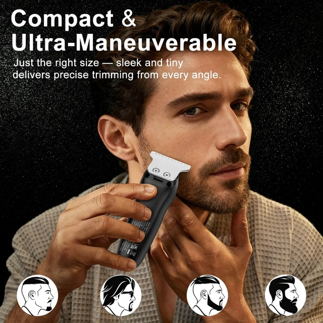 Alt view image 2 of 7 - Compact Travel Beard Trimmer for Men Small Hair Trimmer Clipper Mini | Precision Detailing Face, Mustache, Neck & Sideburns , T Blade , Small Hair Clipper for Toddler , Cordless Portable USB-C