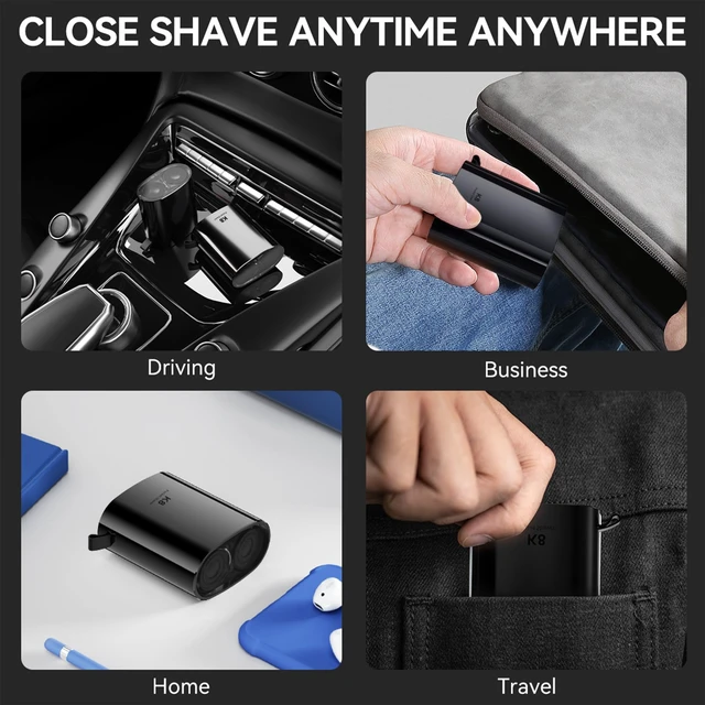 Alt view image 6 of 7 - Mini Electric Shaver for Men, Portable Magnetic Dual-Head Rotary Pocket Electric Razor for Face, IPX7 Waterproof Wet & Dry, USB-C Rechargeable for Home, Car, Travel, K8,Black