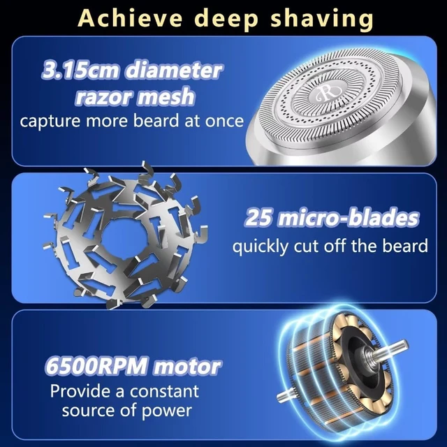 Alt view image 2 of 5 - Electric Shaver,Aluminum Alloy Body,3D Floating Shaver Head,Type-C Charging,use for 45 Days,IPX7 Waterproof =