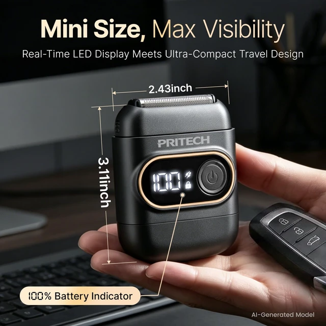 Alt view image 2 of 7 - Mini Foil Shaver for Men, Electric Razor for Daily Stubble, USB-C | 3D Floating Foil, 100-Min Cordless Runtime, IPX6 Water-Resistant, LED Display, Magnetic Cap, Travel Lock, Office/Gym/Travel