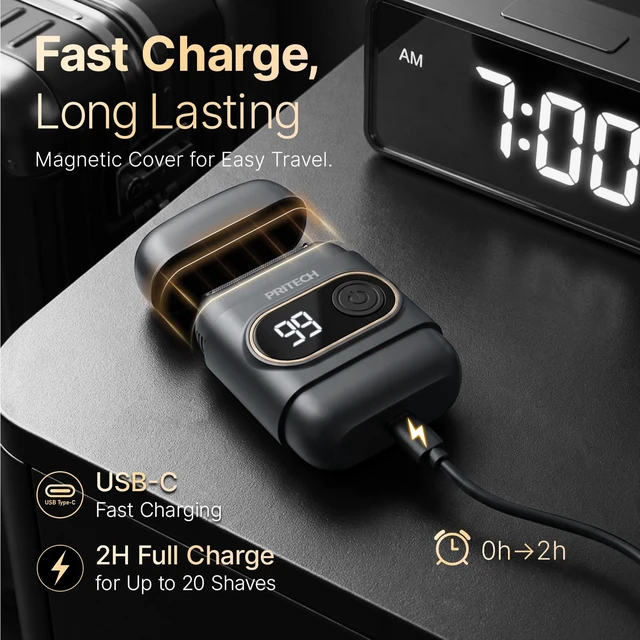 Alt view image 4 of 7 - Mini Foil Shaver for Men, Electric Razor for Daily Stubble, USB-C | 3D Floating Foil, 100-Min Cordless Runtime, IPX6 Water-Resistant, LED Display, Magnetic Cap, Travel Lock, Office/Gym/Travel