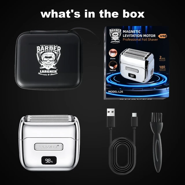 Alt view image 7 of 7 - Electric Foil Shaver for Men, Full Metal Electric Razor with 14000 RPM 5 Floating Blades, Waterproof Mini Razor, Rechargeable Shavers Quiet Beard Trimmer LED Display Travel Lock