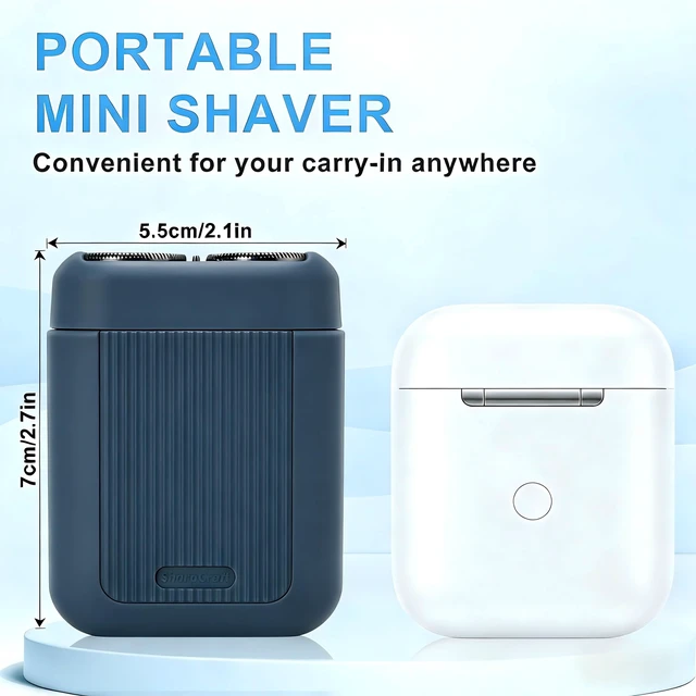 Alt view image 3 of 7 - Dual Head Electric Shaver for Men, Rechargeable USB Portable Razor, Wet & Dry Washable Rotary Shaver, Compact Travel Shaver (Navy Blue)