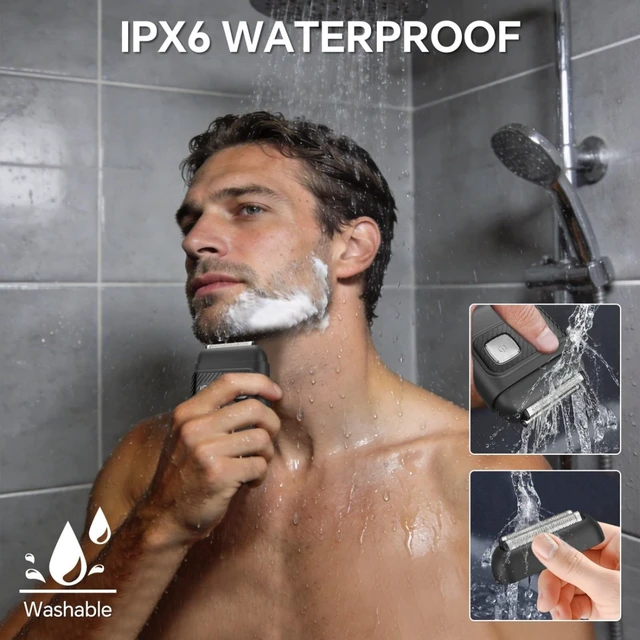 Alt view image 5 of 7 - Electric Foil Shavers for Men, Waterproof Mini Electric Razor | 90 Min Runtime, 3 Floating Blades, Battery LED Display USB-C Fast Charge, Portable Travel Shaver, Dry And Wet Use