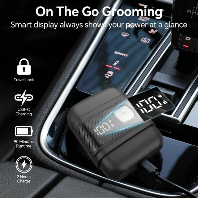 Alt view image 6 of 7 - Electric Foil Shavers for Men, Waterproof Mini Electric Razor | 90 Min Runtime, 3 Floating Blades, Battery LED Display USB-C Fast Charge, Portable Travel Shaver, Dry And Wet Use