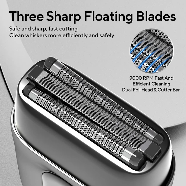 Alt view image 2 of 7 - Electric Razor for Men Mini Electric Shavers for Men Portable Foil Shaver with Upgraded 3 Floating Razor Blades Wet/Dry Use USB Rechargeable LED Display