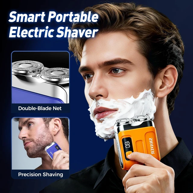 Alt view image 2 of 7 - 2026 New Portable Mini Mens Electric Shaver (Orange) | Portable Electric Shaver, Compact Dual Head Shaver, Rechargeable Pocket Shaver for Men