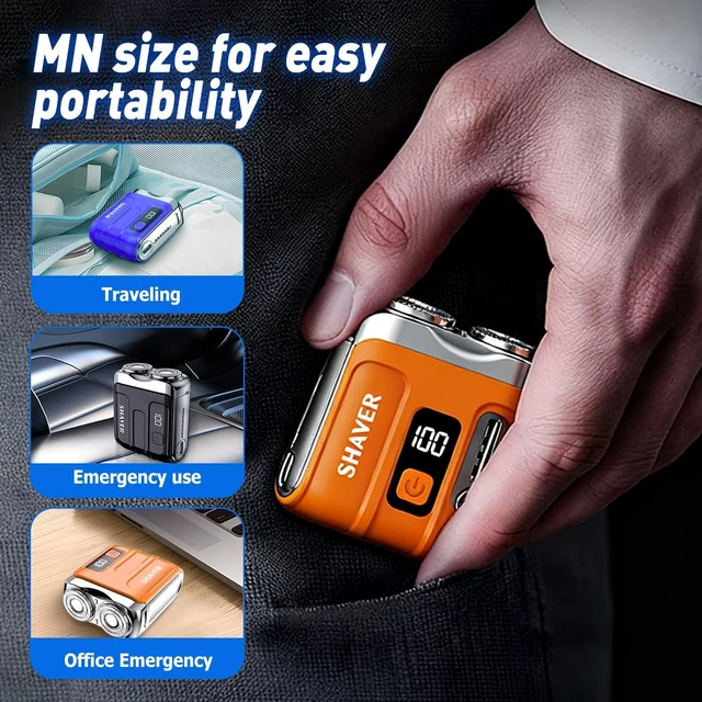 Alt view image 5 of 7 - 2026 New Portable Mini Mens Electric Shaver (Orange) | Portable Electric Shaver, Compact Dual Head Shaver, Rechargeable Pocket Shaver for Men