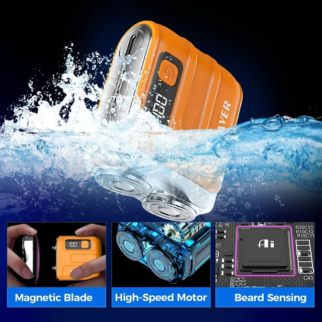 Alt view image 6 of 7 - 2026 New Portable Mini Mens Electric Shaver (Orange) | Portable Electric Shaver, Compact Dual Head Shaver, Rechargeable Pocket Shaver for Men