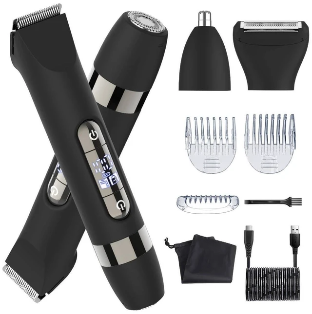 Main image of 4 in 1 Multifunctional Dual - Head Body Hair Trimmer for Men, IPX7 Waterproof Groin & Body Hair Groomer, Rechargeable Body Electric Shaver Razor
