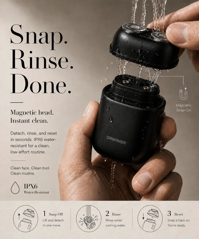 Alt view image 7 of 7 - Mini Shaver, Portable Shaver for Men, Mens Travel Razor, Mini Electric Shaver, Dual Rotary Heads, Magnetic Head, IPX6 Waterproof, USB-C Rechargeable, 85g Matte Black