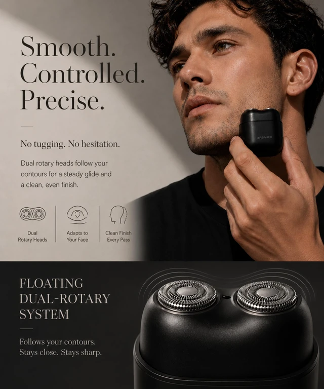 Alt view image 5 of 7 - Mini Shaver, Portable Shaver for Men, Mens Travel Razor, Mini Electric Shaver, Dual Rotary Heads, Magnetic Head, IPX6 Waterproof, USB-C Rechargeable, 85g Matte Black