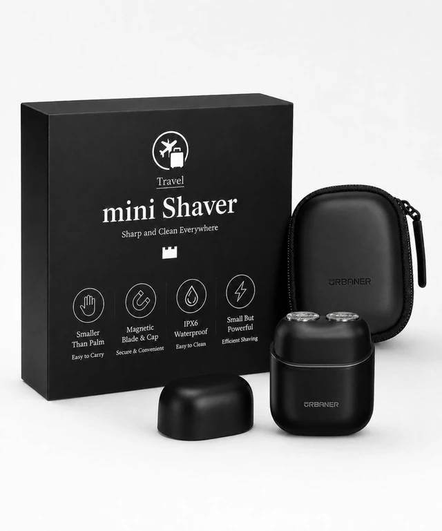 Main image of Mini Shaver, Portable Shaver for Men, Mens Travel Razor, Mini Electric Shaver, Dual Rotary Heads, Magnetic Head, IPX6 Waterproof, USB-C Rechargeable, 85g Matte Black