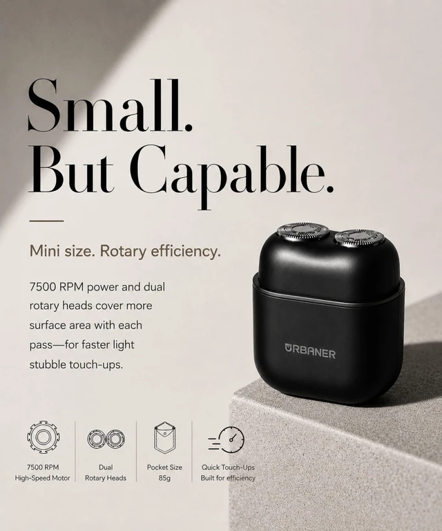 Alt view image 2 of 7 - Mini Shaver, Portable Shaver for Men, Mens Travel Razor, Mini Electric Shaver, Dual Rotary Heads, Magnetic Head, IPX6 Waterproof, USB-C Rechargeable, 85g Matte Black