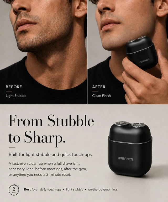 Alt view image 3 of 7 - Mini Shaver, Portable Shaver for Men, Mens Travel Razor, Mini Electric Shaver, Dual Rotary Heads, Magnetic Head, IPX6 Waterproof, USB-C Rechargeable, 85g Matte Black