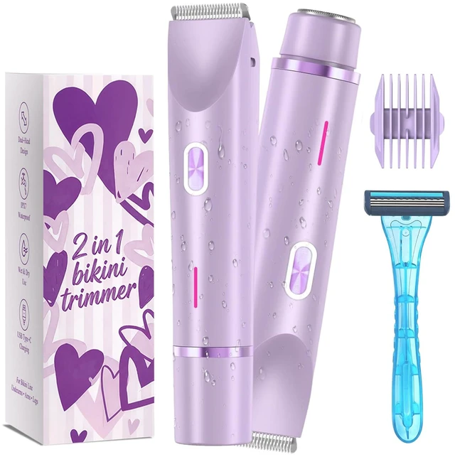 Main image of Bikini Trimmer for Women 2-in-1 Waterproof Electric Shaver,Purple2 | Dual-head design for face & body, wet/dry use, painless shaving, and cordless build for smooth, silky results anywhere
