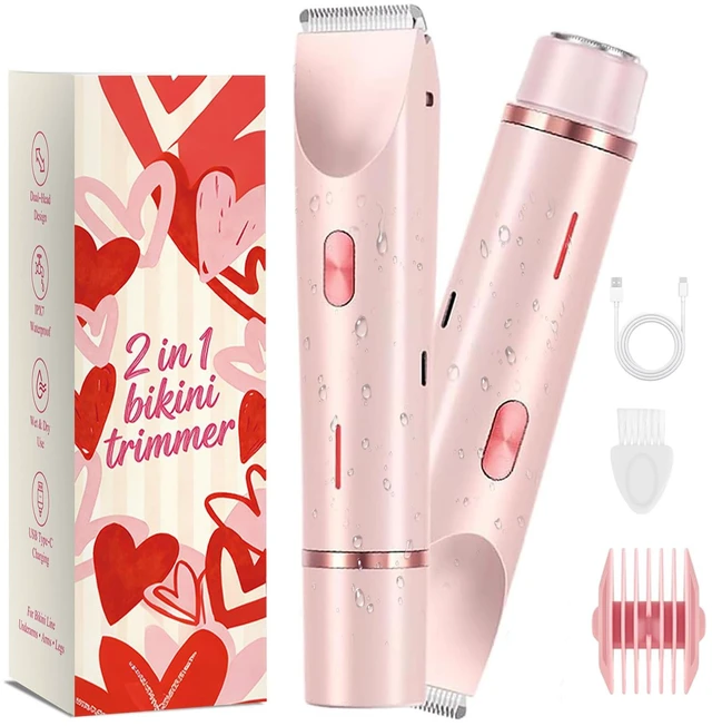 Main image of Bikini Trimmer for Women 2-in-1 Waterproof Electric Shaver,Pink | Dual-head design for face & body, wet/dry use, painless shaving, and cordless build for smooth, silky results anywhere