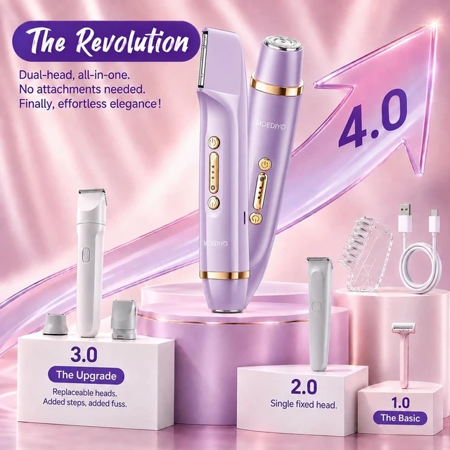 Alt view image 2 of 7 - Bikini Trimmer for Women, Dual Head Electric Razor for Women, IPX7 Waterproof & Painless Bikini and Body Shaver, Pubic Hair Trimmer for Women Cordless Electric Shaver for Legs, Face & Underarms