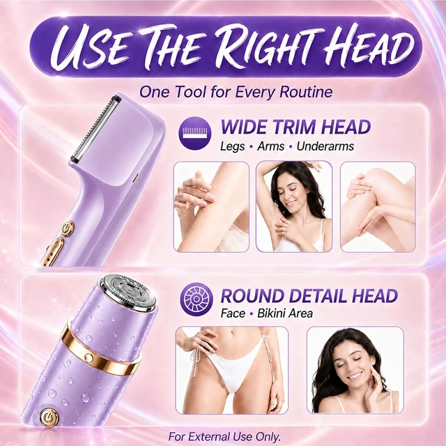 Alt view image 3 of 7 - Bikini Trimmer for Women, Dual Head Electric Razor for Women, IPX7 Waterproof & Painless Bikini and Body Shaver, Pubic Hair Trimmer for Women Cordless Electric Shaver for Legs, Face & Underarms