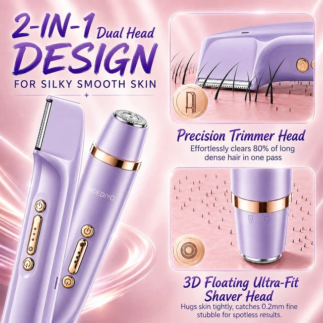 Alt view image 5 of 7 - Bikini Trimmer for Women, Dual Head Electric Razor for Women, IPX7 Waterproof & Painless Bikini and Body Shaver, Pubic Hair Trimmer for Women Cordless Electric Shaver for Legs, Face & Underarms
