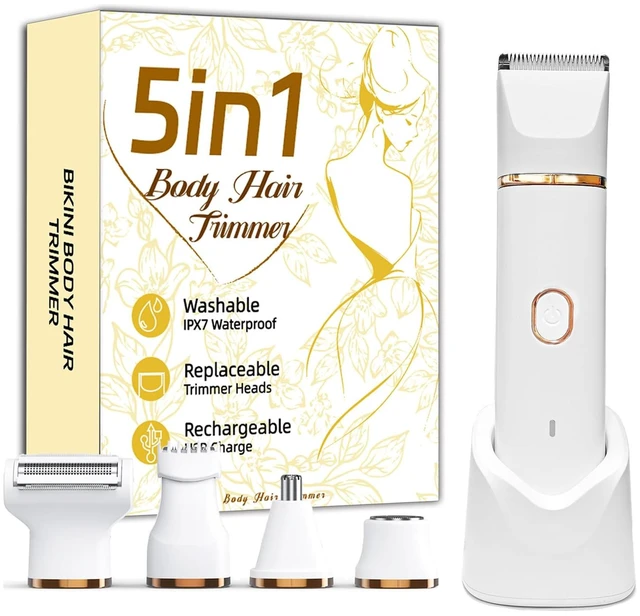 Main image of 5-in-1 Bikini Trimmer Electric Razors Shaver for Women, Gifts for Women | IPX7 Waterproof, Ceramic Blade, Lady Shaver, Travel Lock, for Face, Legs, Pubic Hair&Underarms, Body Hair Trimmer, White